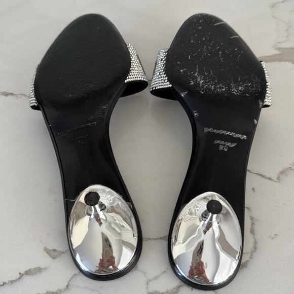 Alexander Wang Black Jo Crystal Logo Slide Silver Sandals Kitten Heel Size 36/ 6 - Picture 9 of 16